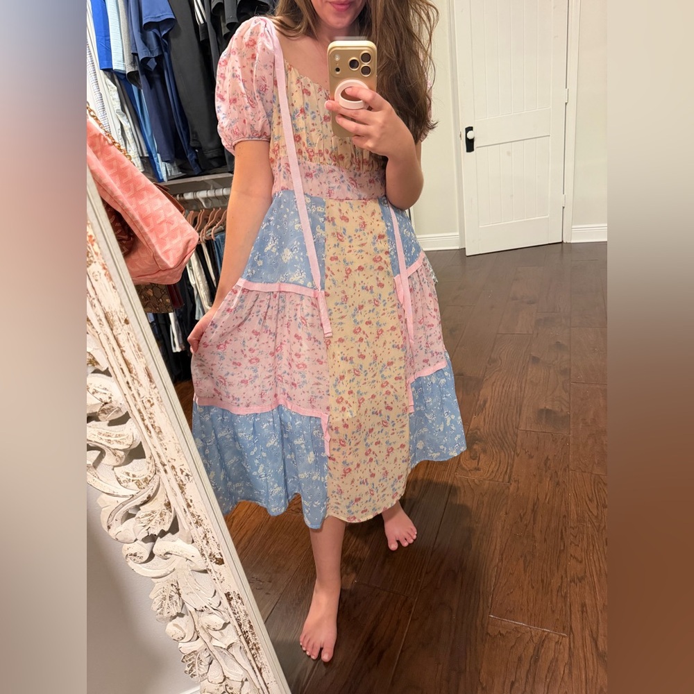 LOVESHACKFANCY Jessie ‘Inspired’ Patchwork Floral Print Midi Dress 🌻🩵🌸 - Picture 11 of 13